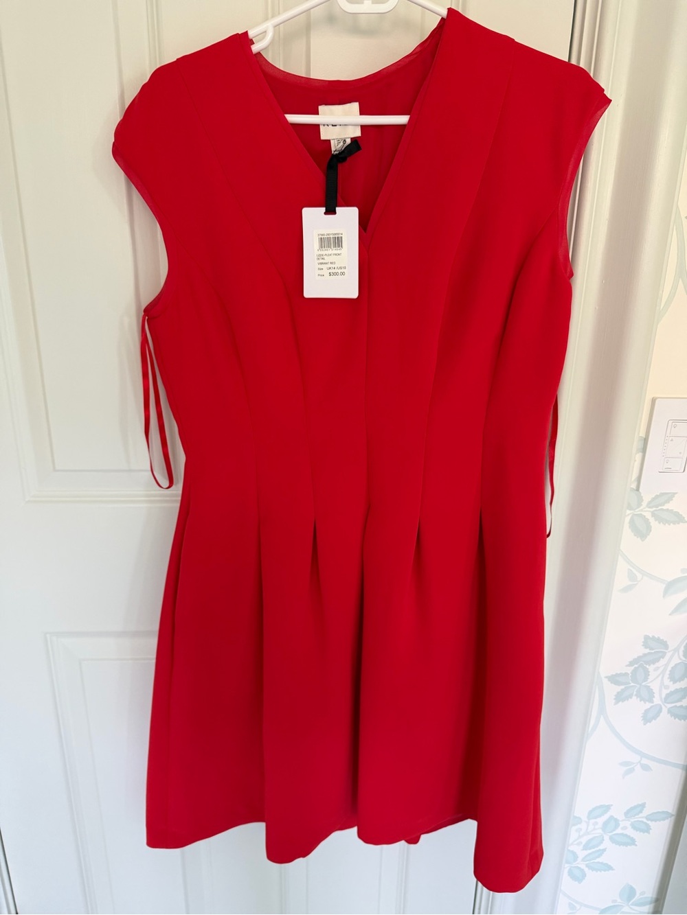 Reiss Bold Red V-Neck Midi Dress, Size 10